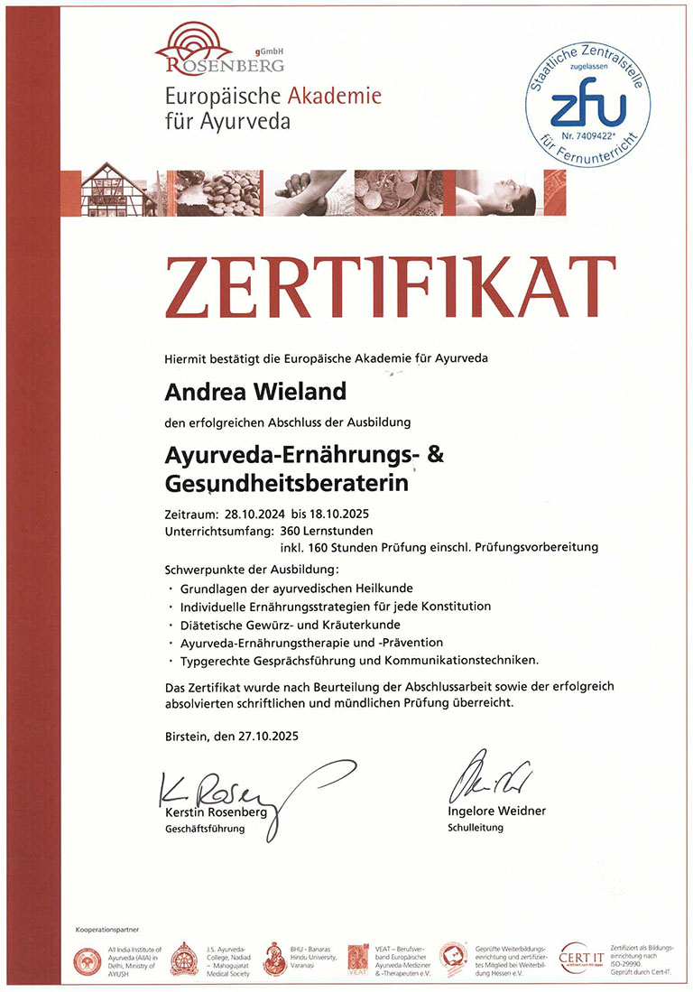Andrea Wieland Ayurveda-Ernährungs- & Gesundheitsberaterin